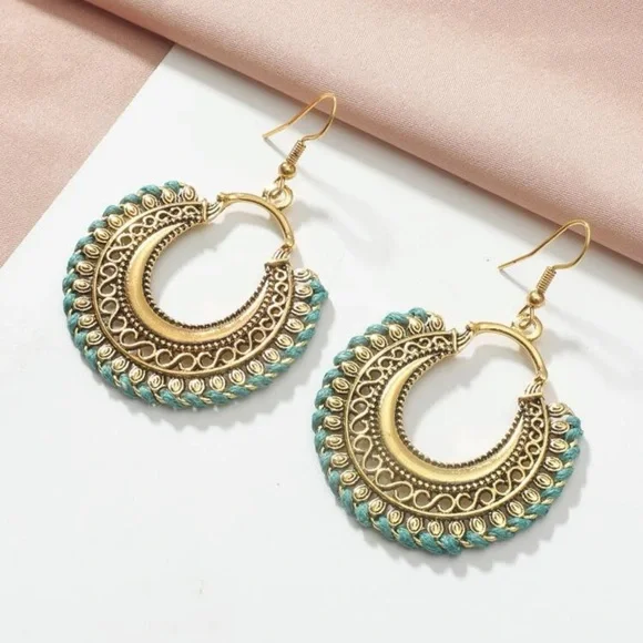 Sphere Carved Metal Statement Earrings Bohemian Vibe - Picture 12 of 13